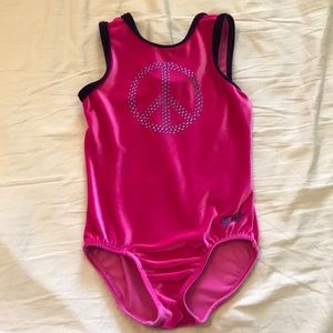 GK Pink velvet peace sign leotard, Child XS